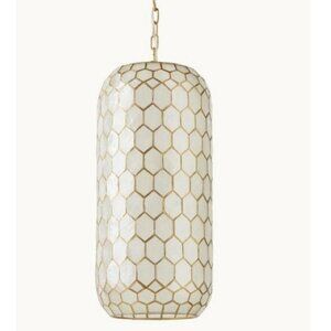 Serena & Lily Capiz Honeycomb Oblong Pendant-Brass Gold
